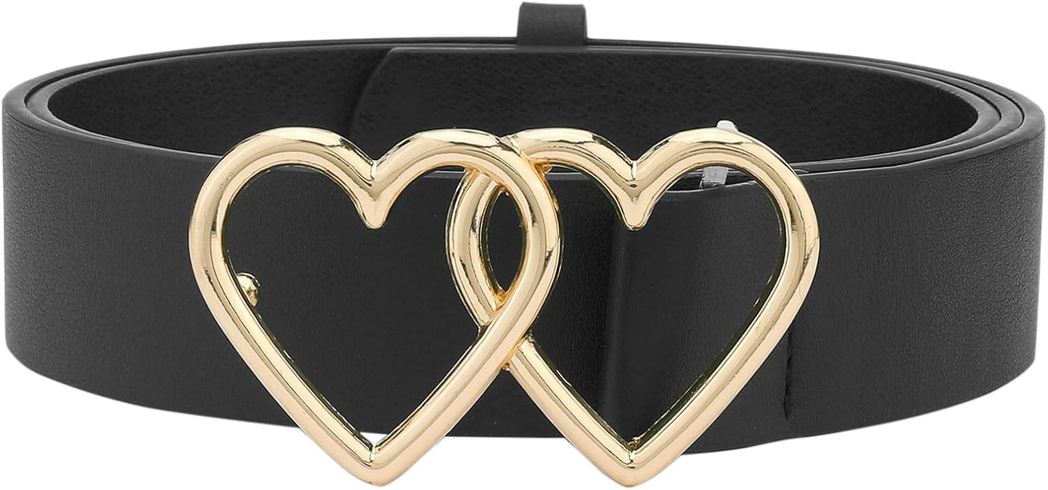 Women Casual PU Double Heart Snap Buckle Belt for Dresses Blouse | Amazon (US)