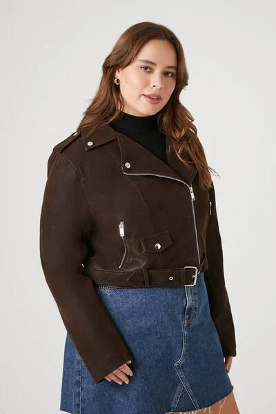 Plus Size Faux Leather Cropped Moto Jacket | Forever 21 | Forever 21 (US)