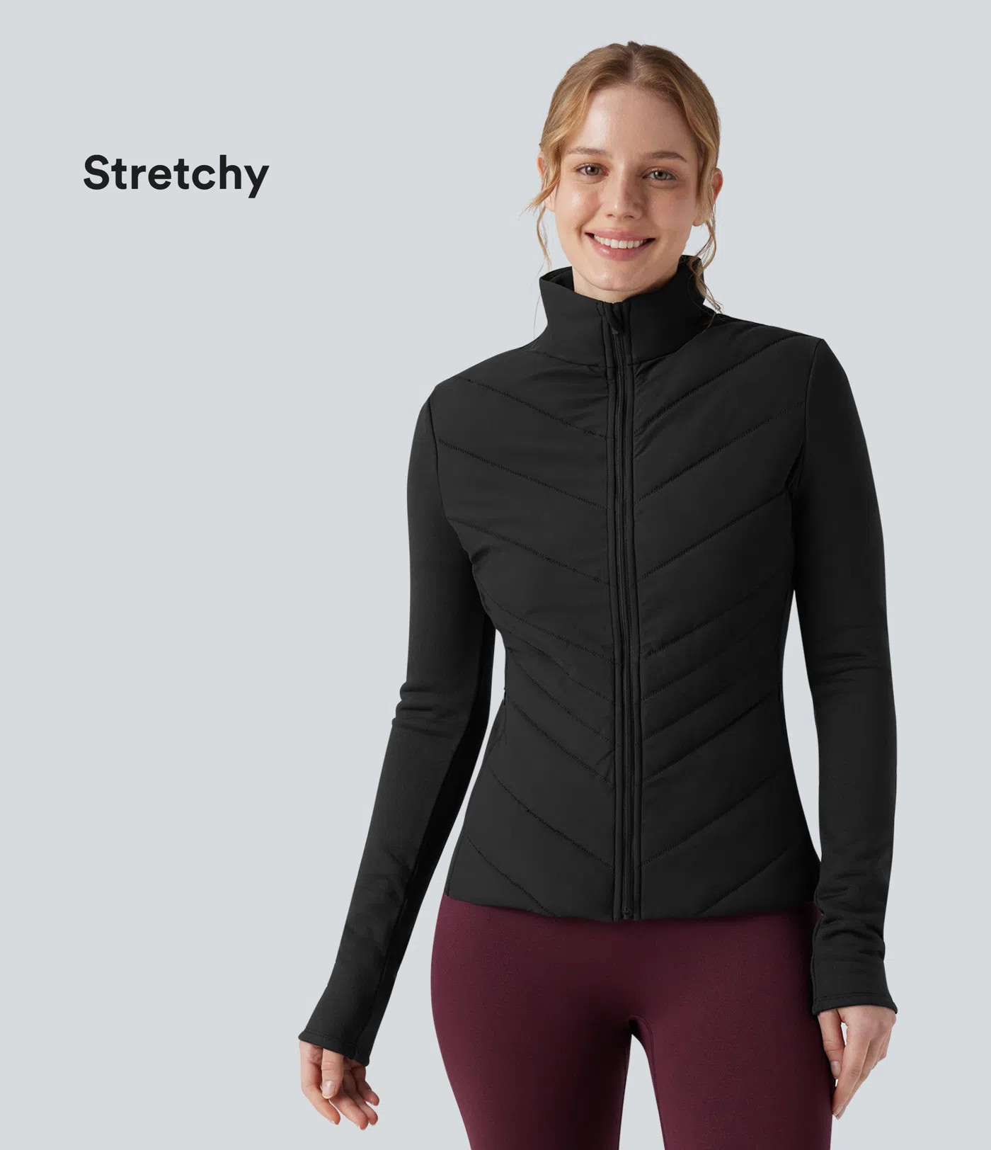 Women’s Stand Collar Zipper Long Sleeve Running Quilted Jacket with Pockets - Halara | HALARA