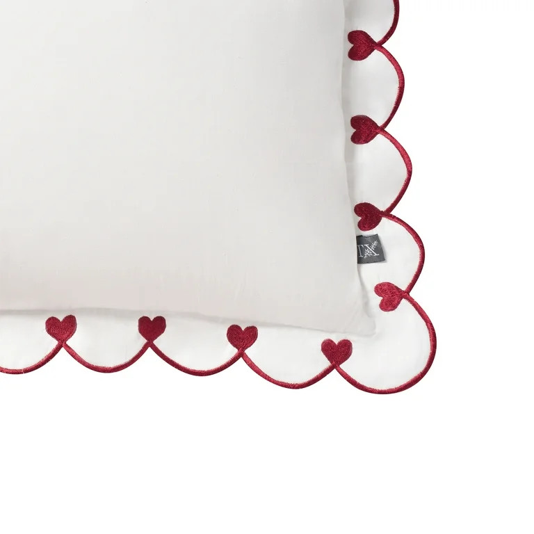 My Texas House 14" x 20" Bright White Scallop Embroidered Hearts Cotton Decorative Pillow Cover | Walmart (US)