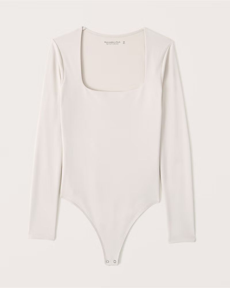 Long-Sleeve Double-Layered Seamless Fabric Squareneck Bodysuit | Abercrombie & Fitch (US)