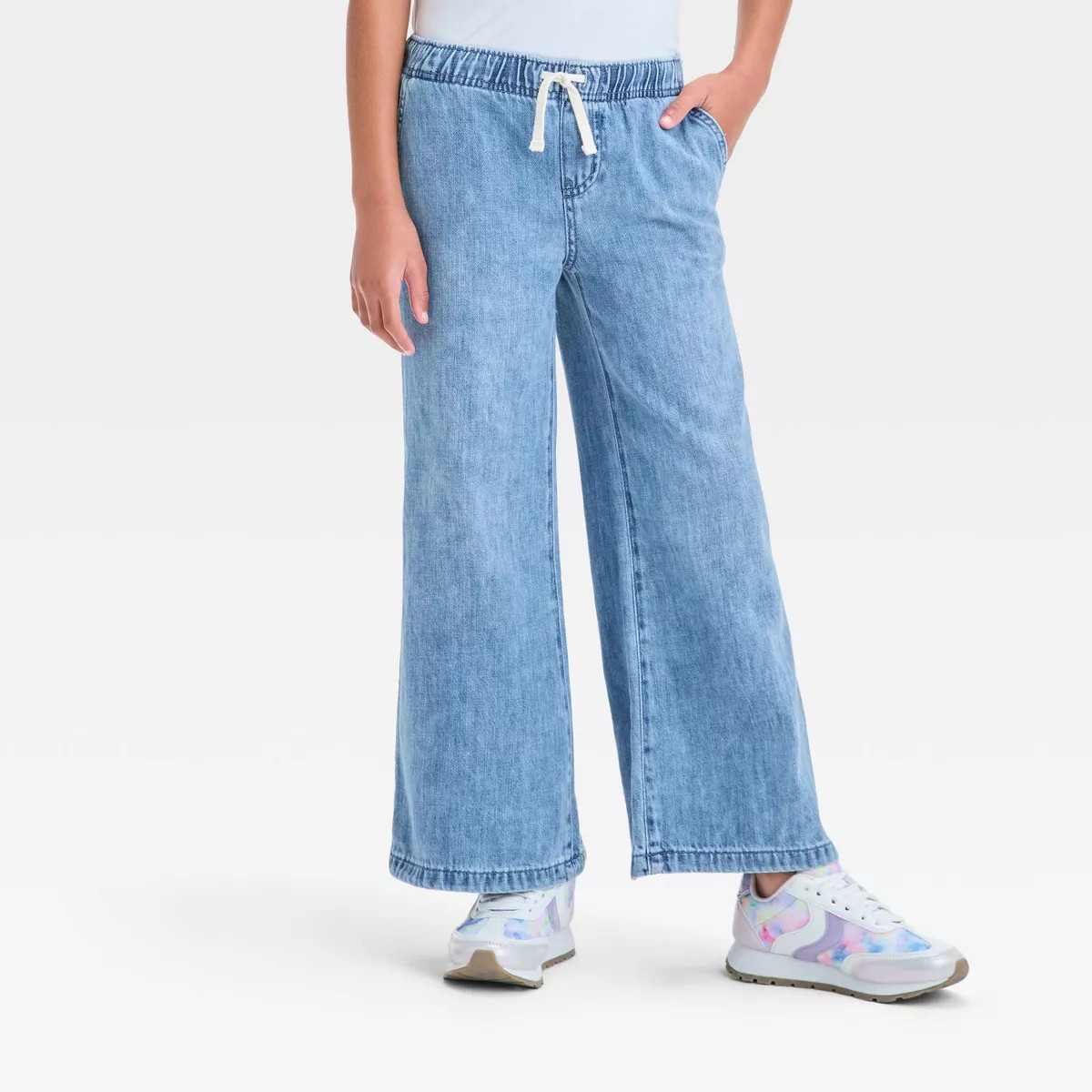 Girls' Mid-Rise Pull-On Wide Leg Denim Pants - Cat & Jack™ | Target