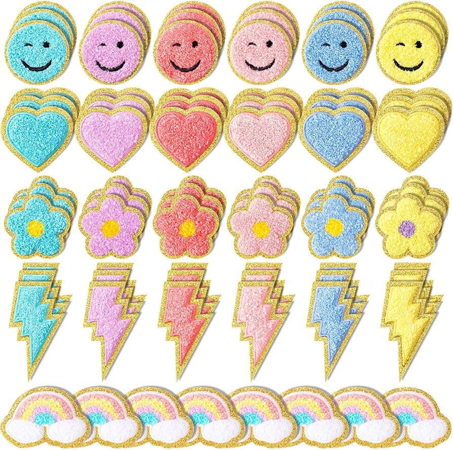 Hanaive 80 Pcs Chenille Letter Patches Self Adhesive Iron on Patch 3D Cute Embroidered Rainbow Sm... | Amazon (US)