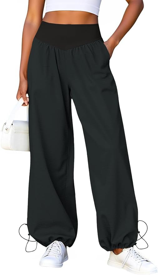 Fisoew Womens Wide Leg Pants Casual High Waist Baggy Track Pants Loose Fit Drawstring Cuffs Loung... | Amazon (US)