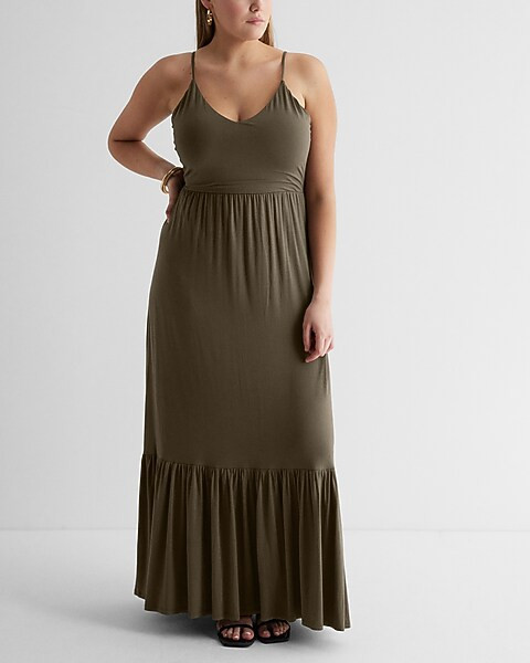 V-Neck Back Cutout Tiered Maxi Dress | Express