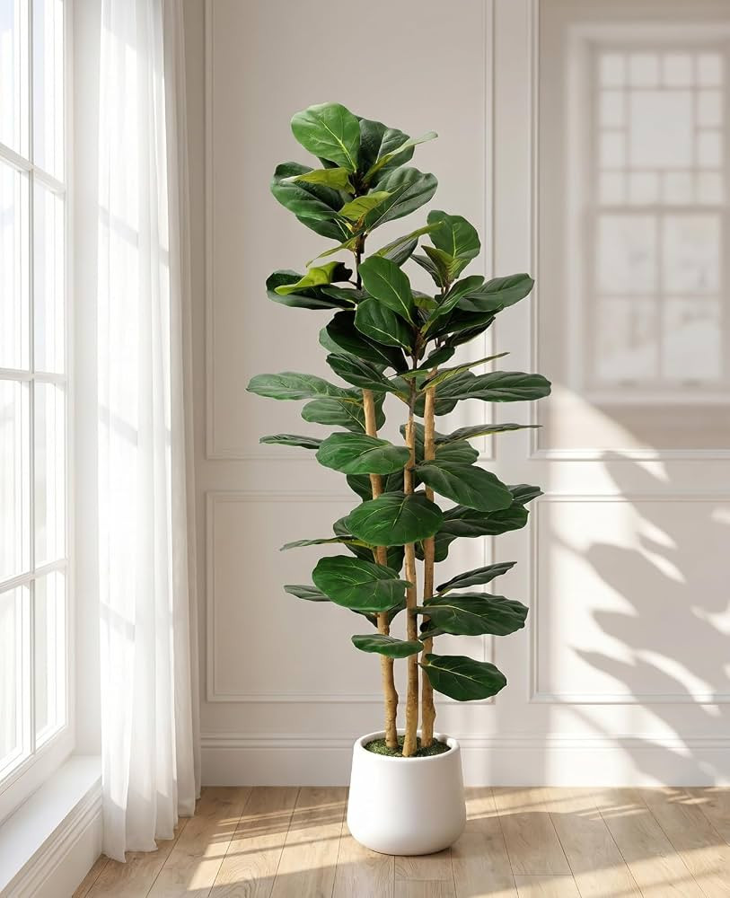Artificial Fiddle Leaf Fig Tree in Modern White Planter, 5ft | Amazon (US)