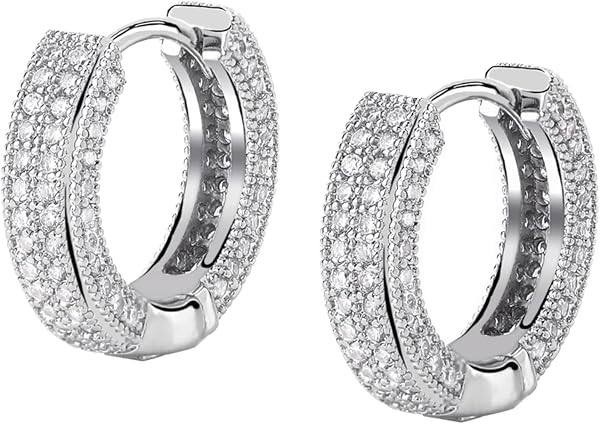 Iced Out Hoop Earrings Cubic Zirconia Huggie Cartilage Cuff Hypoallergenic 14K Gold Plated Luxury... | Amazon (US)