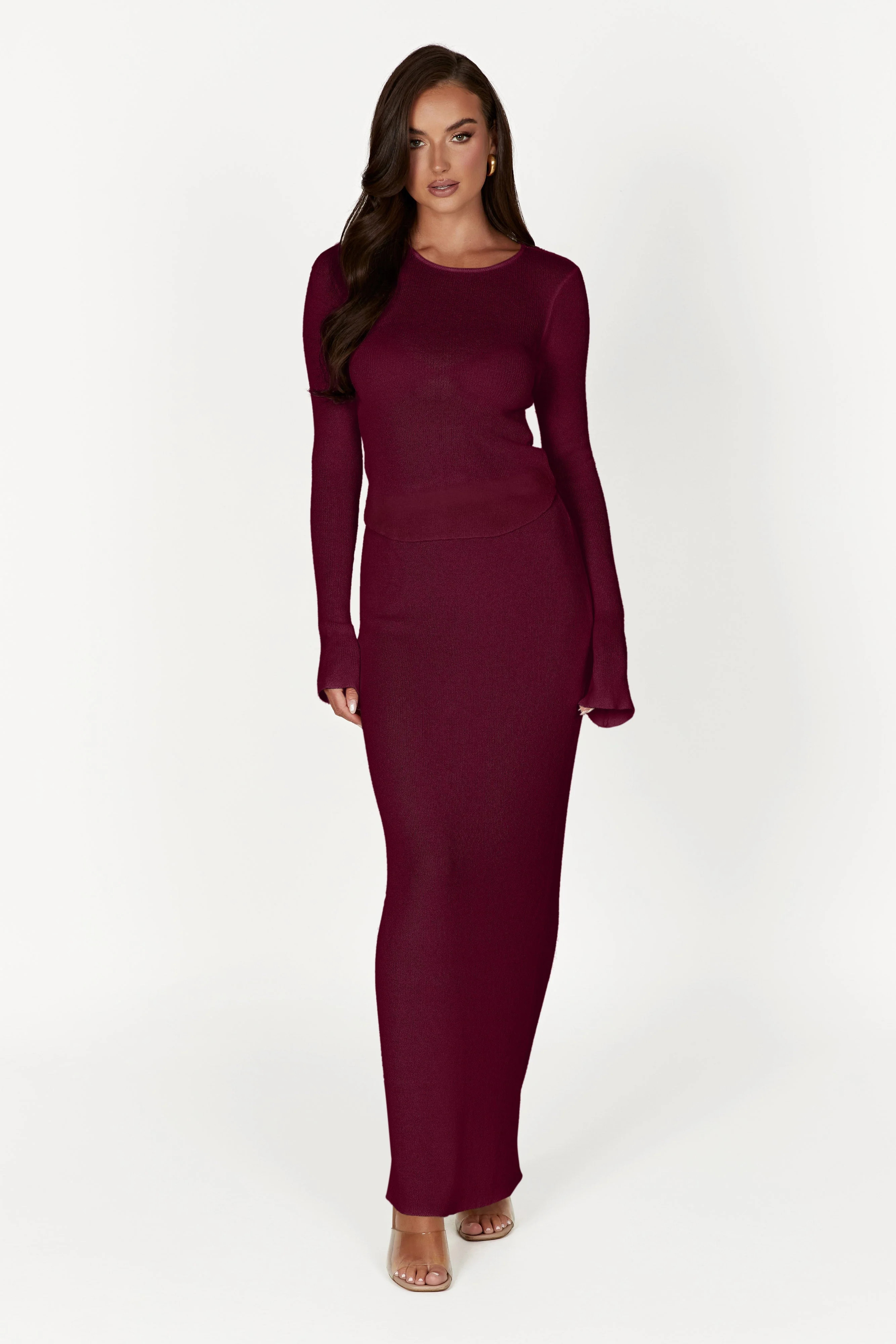 Maribelle Knit Maxi Skirt - Wine | MESHKI US