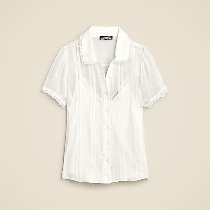 Sheer lace-trim button-up shirt | J. Crew US