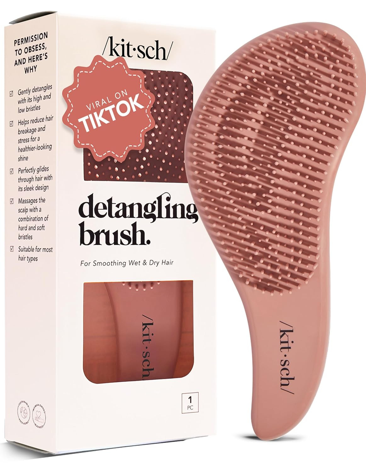 Kitsch Detangler Brush – Gentle Curly Hair Brush All Hair Types, Terracotta | Amazon (US)