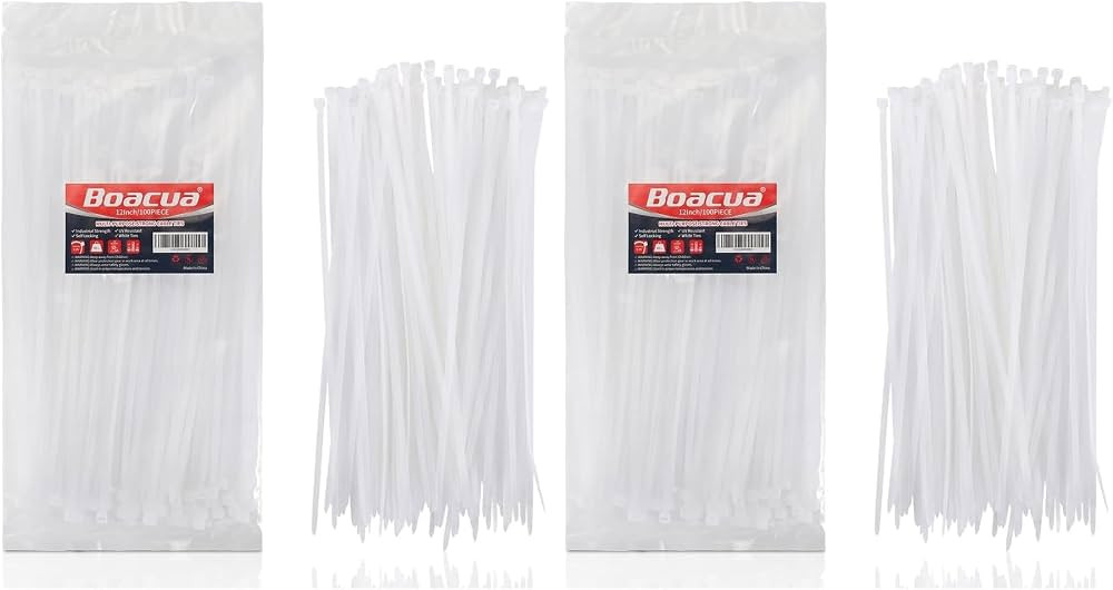 White Zip Ties Heavy Duty 12 inch,100 Pack,50LB, Cable Ties, Clear Zipties | Amazon (US)