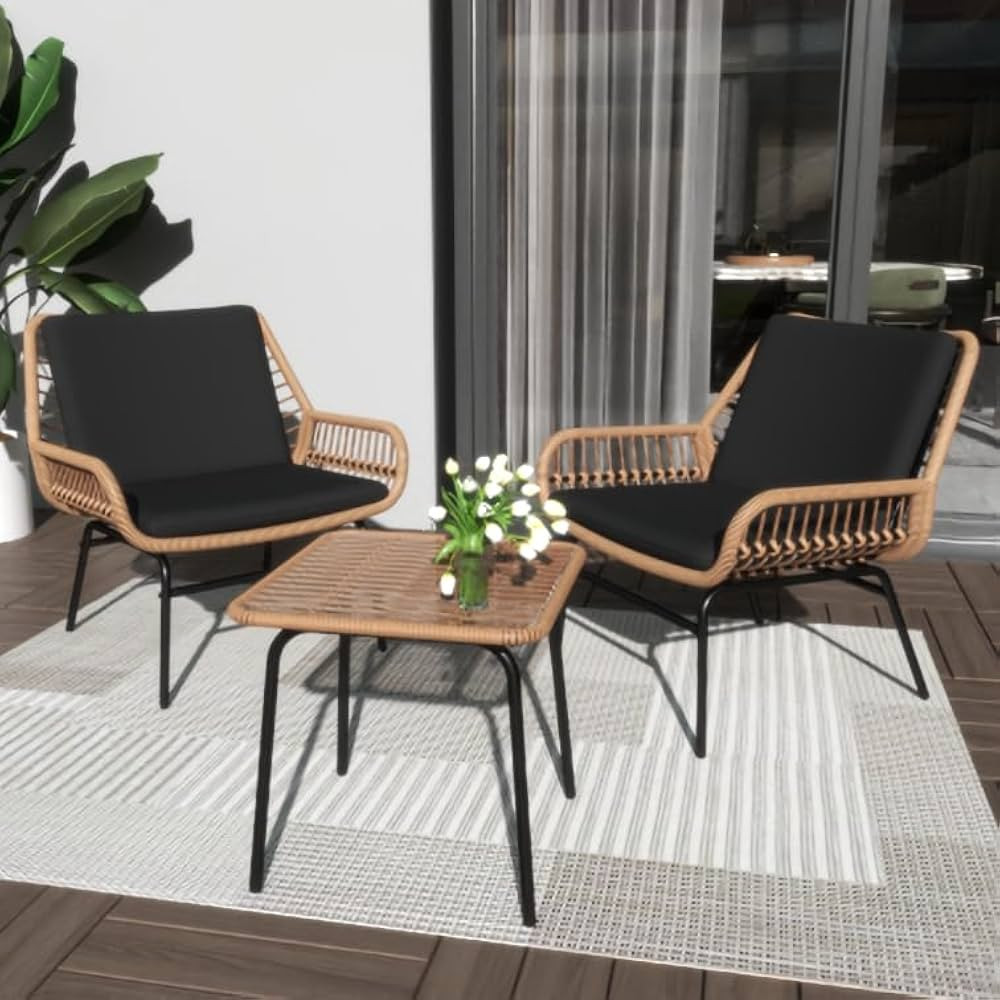 Outdoor Patio Furniture Set 3 Pieces with Rattan Chairs & Coffee Table, All-Weather Bistro Set, F... | Amazon (US)