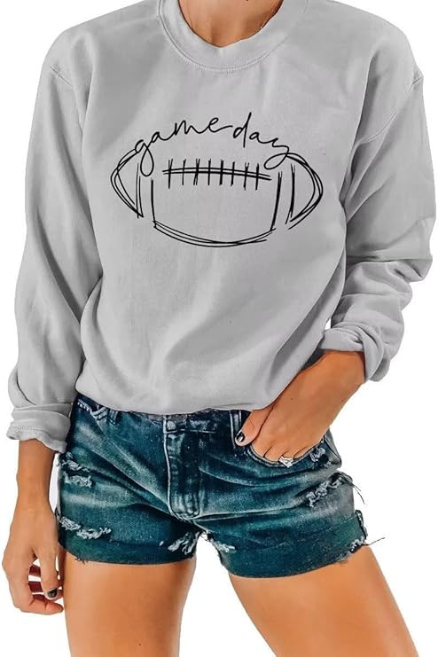 Womens Game Day Sweatshirt Outfits Football Mom Shirts Long Sleeve Crewneck Football Season Shirt... | Amazon (US)