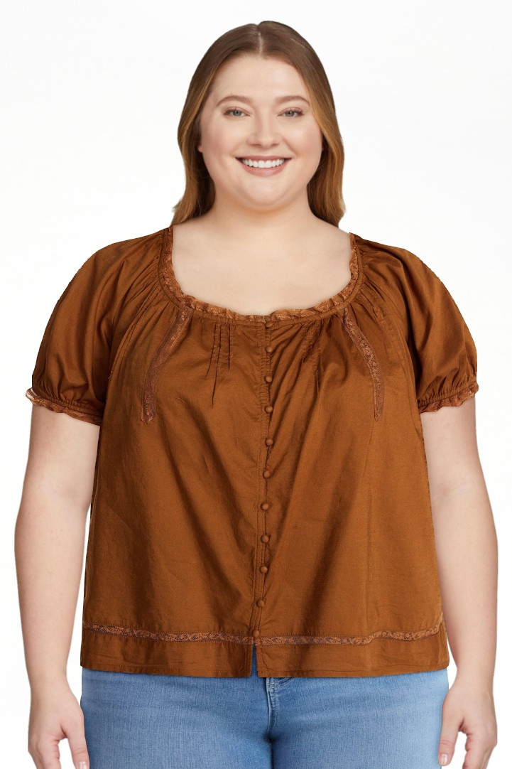 Terra & Sky Women's Plus Button Front Cotton Swing Top with Short Sleeves, Sizes 0X-5X | Walmart (US)