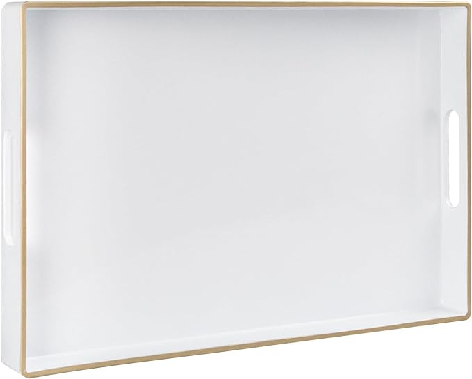 MAONAME White Decorative Tray for Coffee Table, Modern Serving Tray with Handles, Plastic Rectang... | Amazon (US)