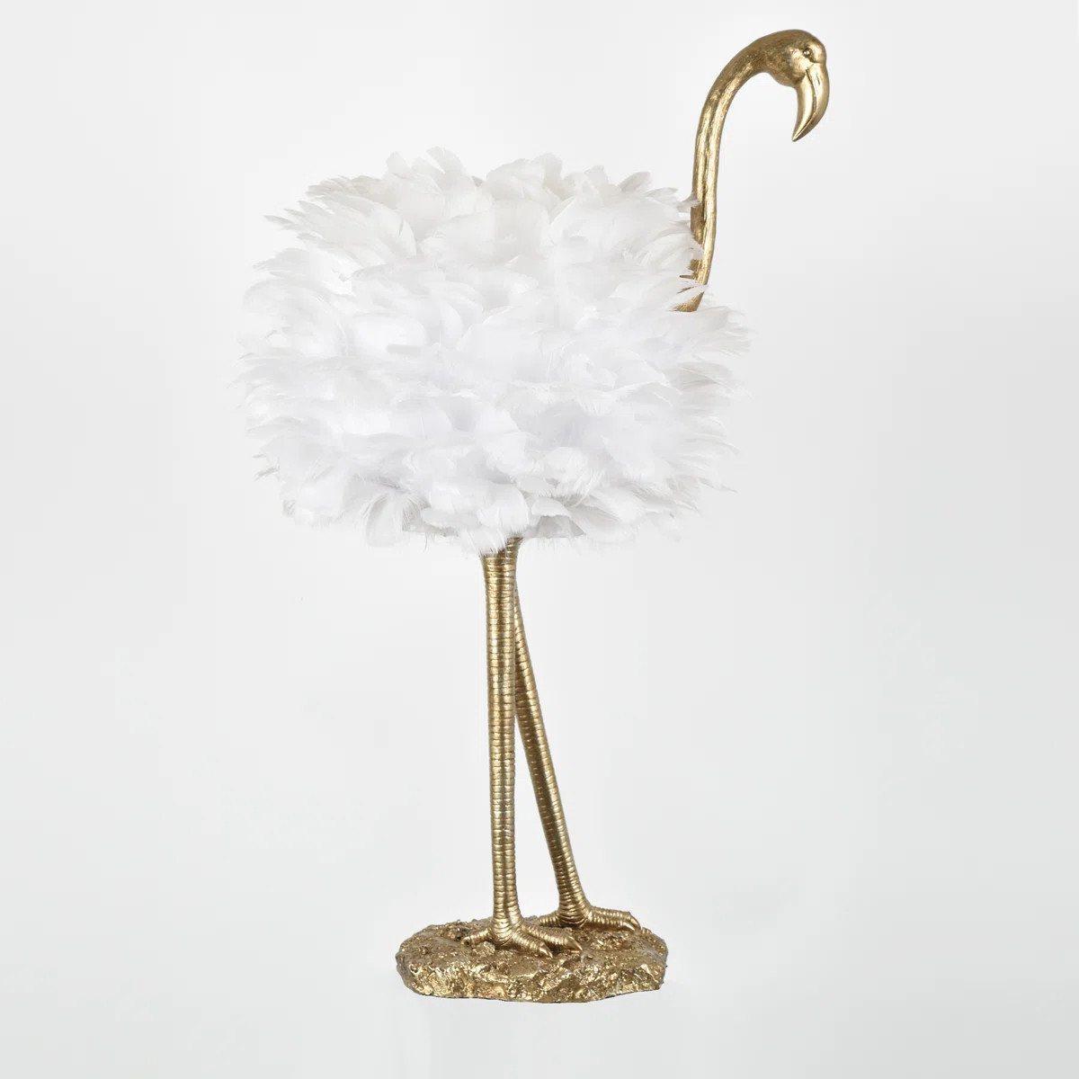 29.5" Gold Resin Flamingo Table Lamp with faux feather Shade | Wayfair North America