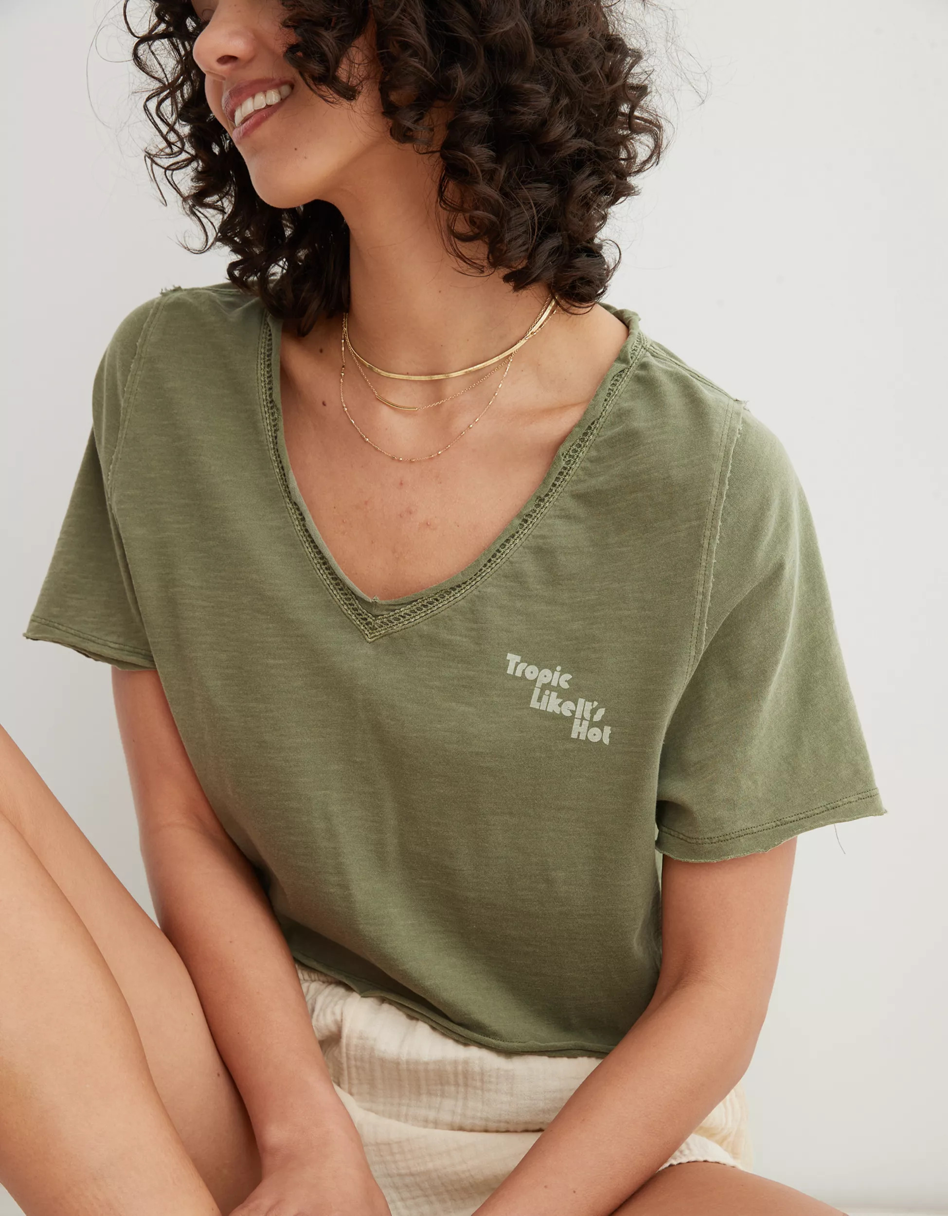 Aerie Cropped Graphic Beach T-Shirt | Aerie
