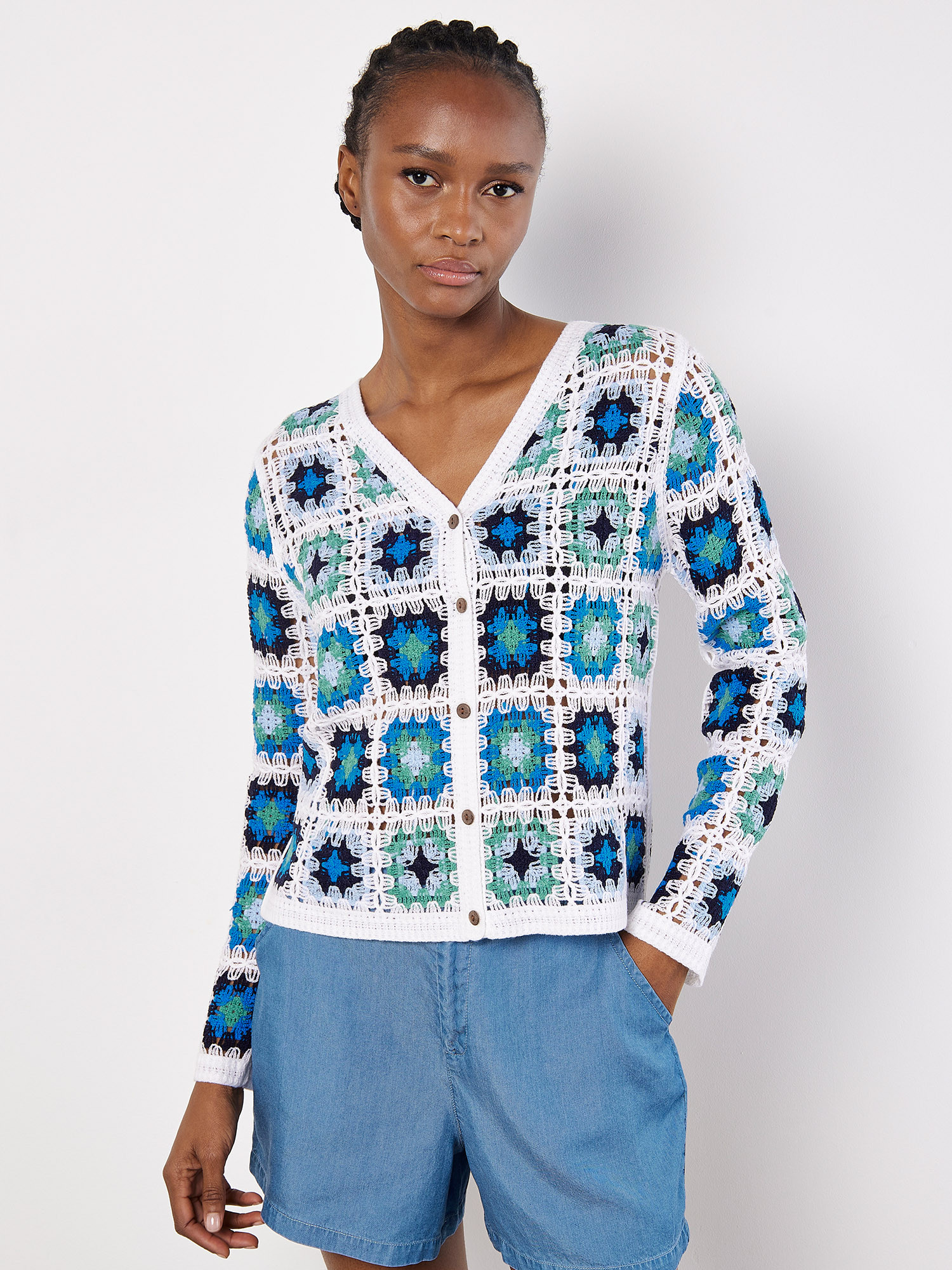 Multi Crochet Squares Cardigan | Apricot Clothing | Apricot (UK)