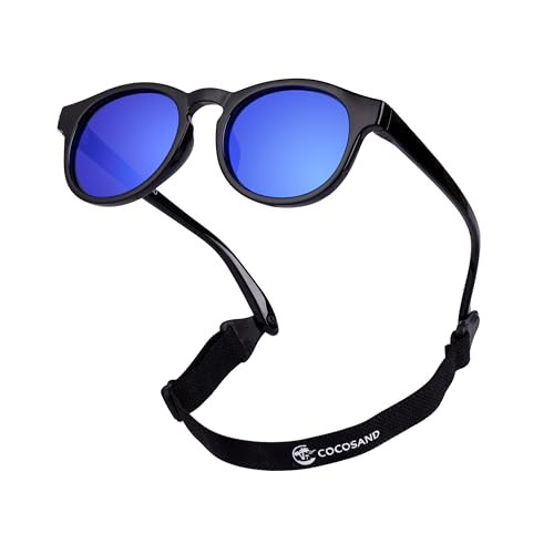 COCOSAND Baby Toddler Round Polarized Sunglasses with Adjustable Strap Flexible for Infant Boys Girls Age 0-2 Years Old, Black with Blue Lens | Amazon (US)