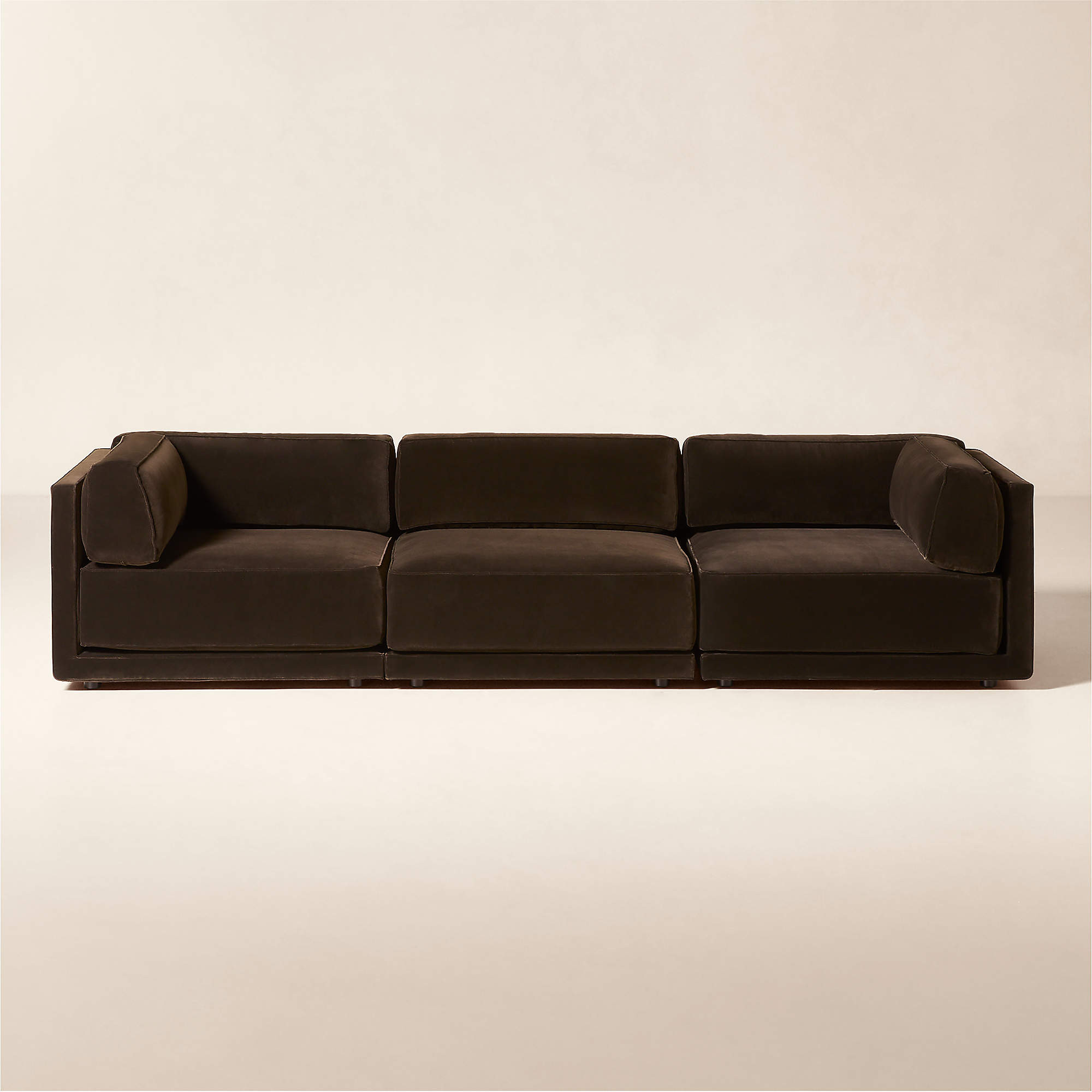 Oriole 3-Piece Dark Brown Performance Velvet Modular Sectional Sofa + Reviews | CB2 | CB2