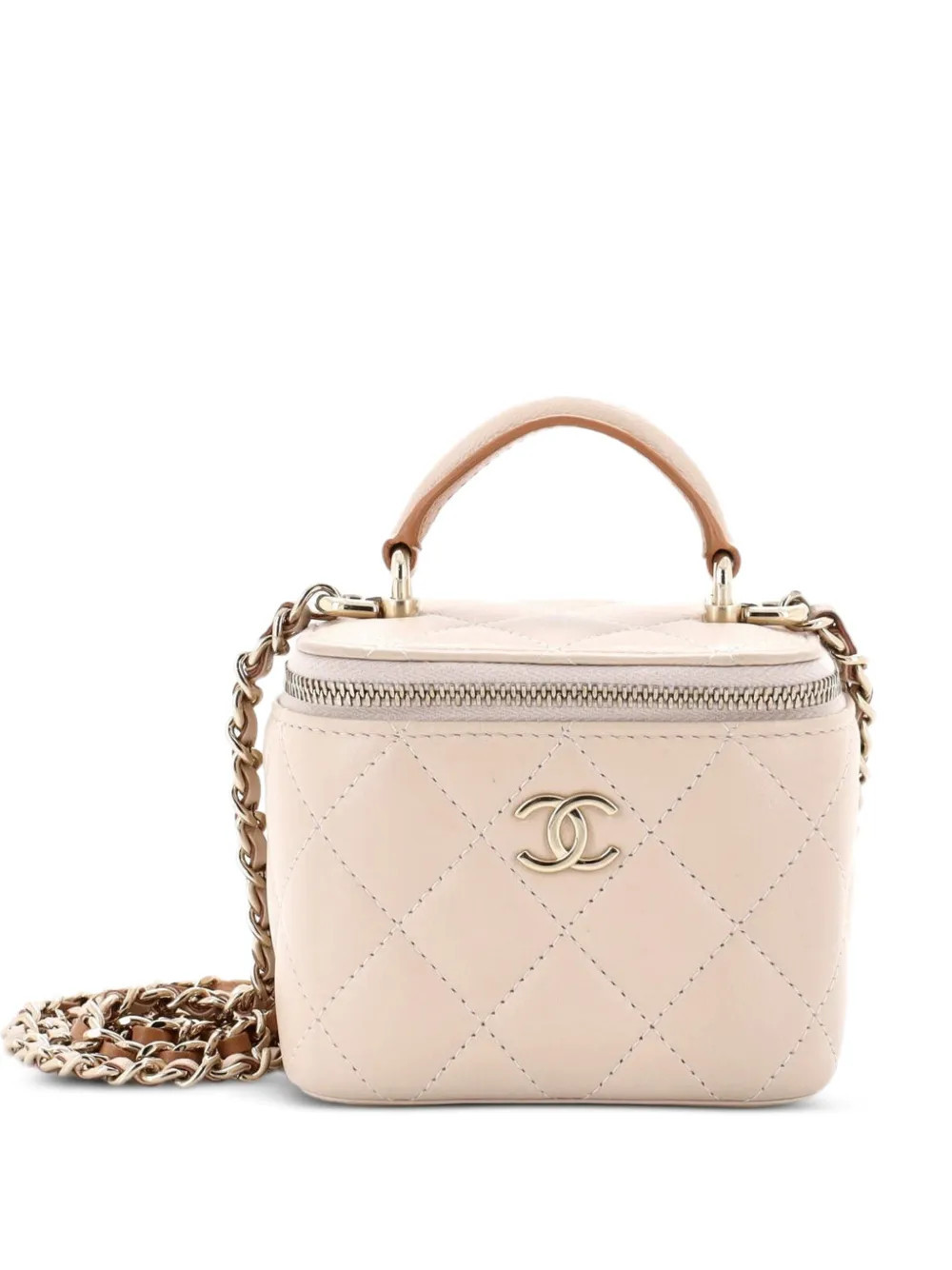 CHANEL Pre-Owned Classic Top Handle Vanity Case with Chain Quilted Lambskin Mini crossbody bag - Neutrals | Farfetch Global