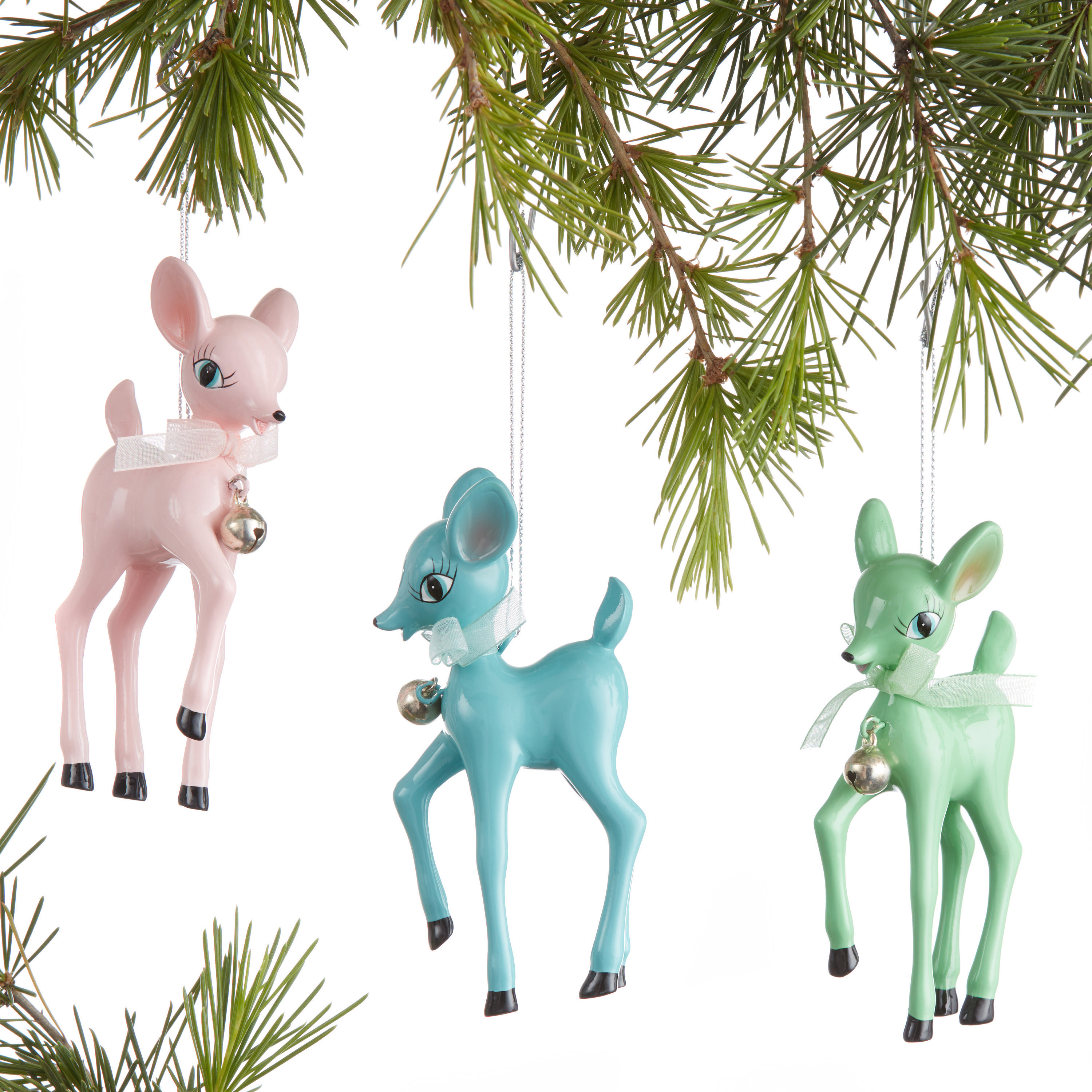 Pastel Vintage Deer with Bell Ornaments Set of 3 - World Market | World Market
