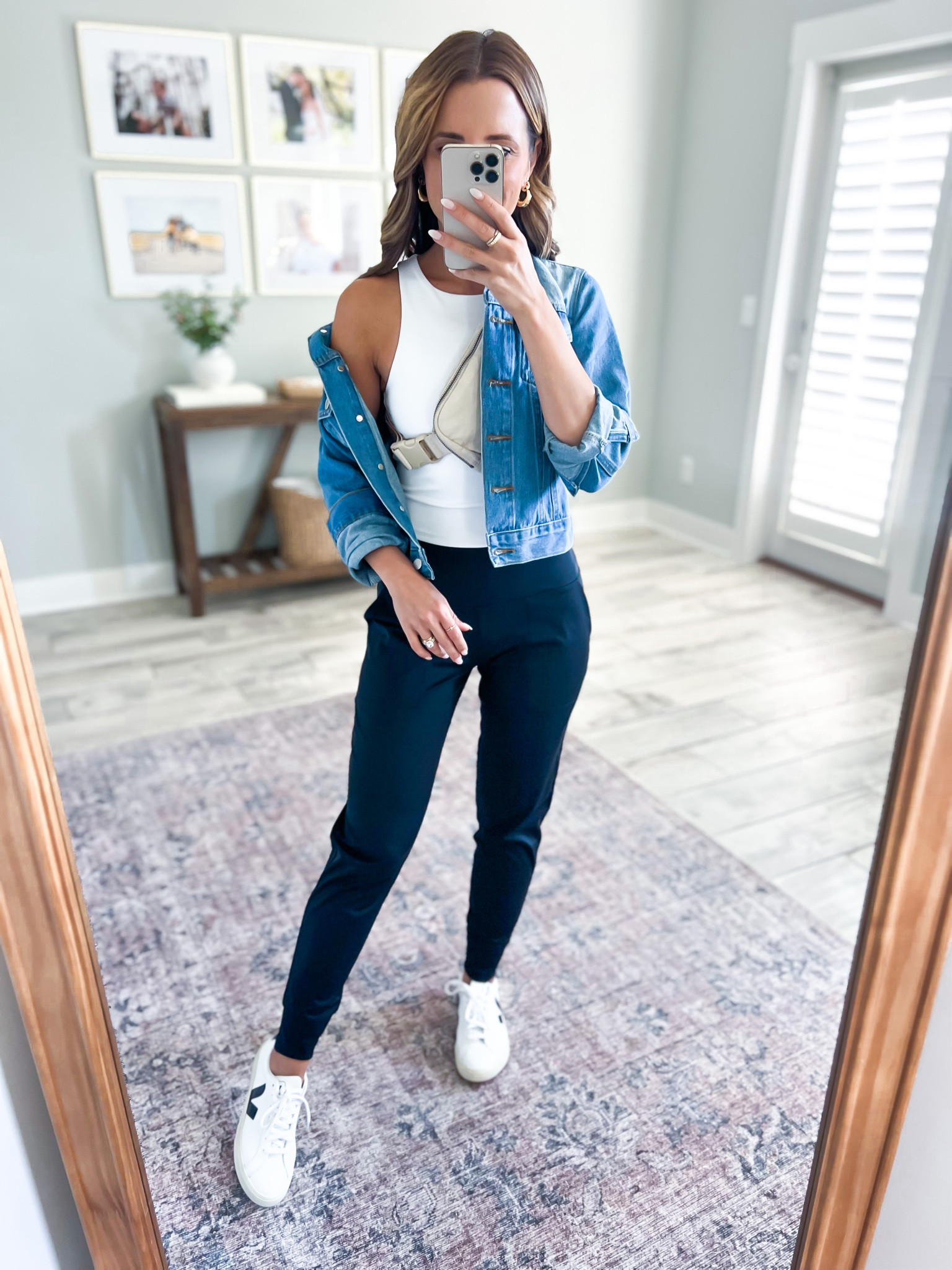 Amazon travel outfit. Jogger outfit. Casual outfit. Airport outfit. Amazon seamless joggers (XS) seamless tank top (XS). Amazon denim jacket (XS).

#LTKshoecrush #LTKfit #LTKtravel