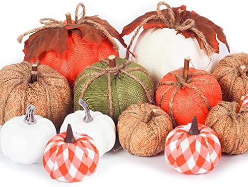 UNIVIVO 12pcs Fall Pumpkins Decor, Large Mini Fake Fabric Pumpkins for Decorating Halloween Thank... | Amazon (US)
