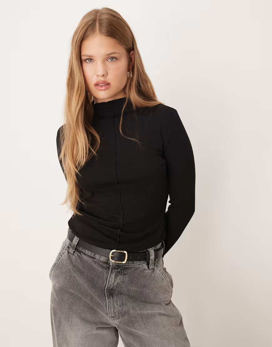 Mango high neck long sleeve top in black | ASOS (Global)