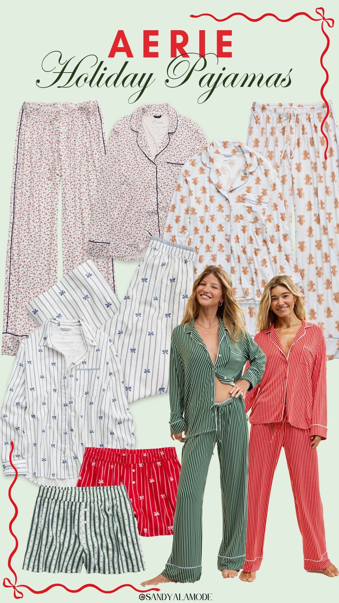 Aerie holiday pajamas. Aerie new arrivals. Cute Christmas PJ set. Women’s Christmas pajama set. Cute holiday PJs for women. Aerie holiday collection. Aerie holiday sleep shorts. Red striped matching Christmas pajama set. Green striped matching Christmas pajama set. Bow printed Christmas PJs. 

#LTKSeasonal #LTKStyleTip #LTKFindsUnder50