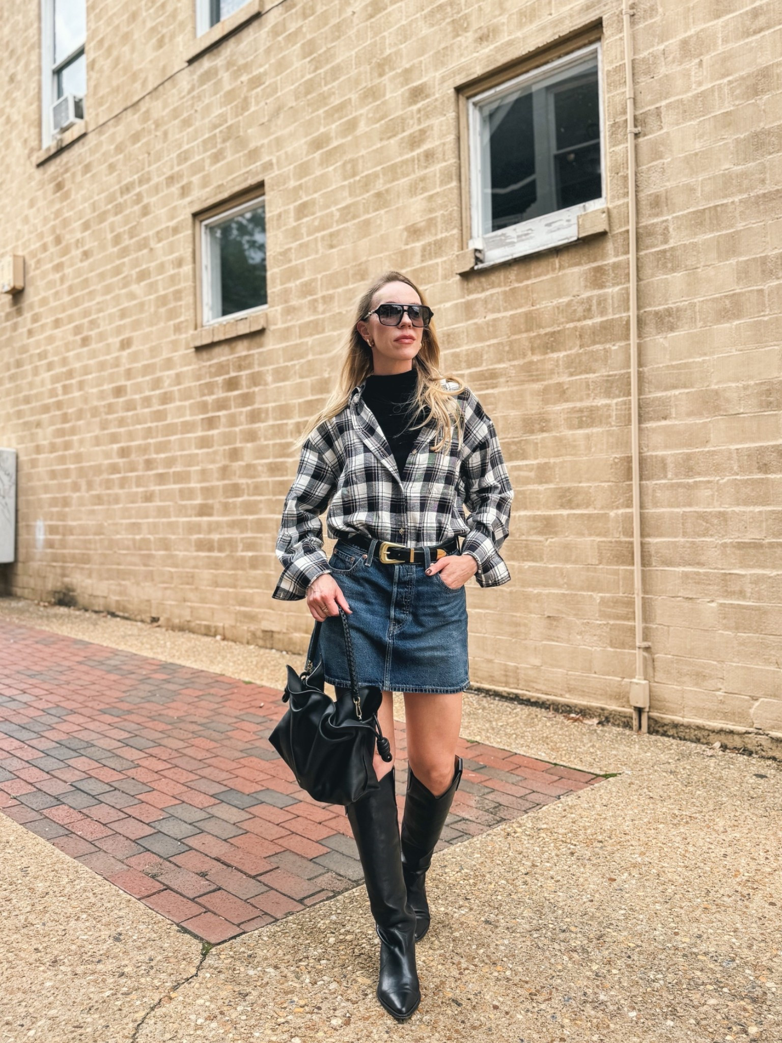 Flannel shirt with denim mini skirt and cowboy boots fall outfit

#LTKSeasonal #LTKOver40 #LTKSaleAlert