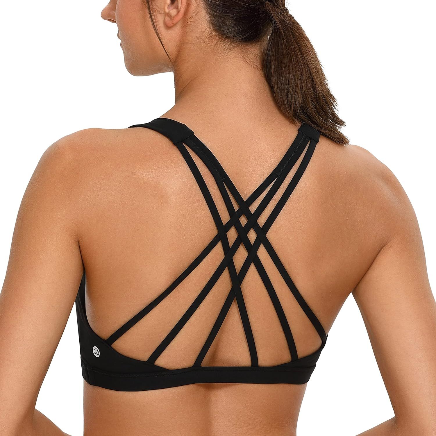 CRZ YOGA Strappy V Neck Sports Bra for Women - Padded Criss Cross Back Yoga Bra Wireless Workout | Amazon (US)