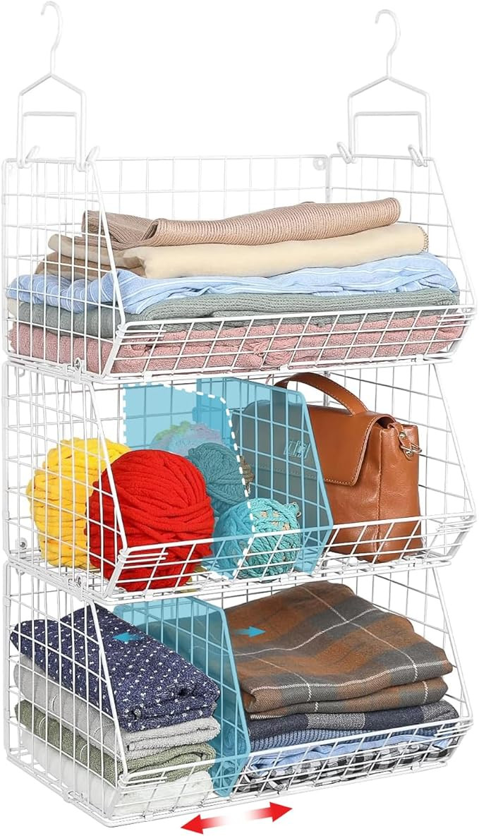 Jautokerdar 3 Tier Closet Hanging Shelves with Divider, Extra Large Closet Organizers and Storage... | Amazon (US)