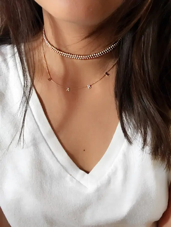 14k gold multiple initial necklace / letter necklace / letter | Etsy | Etsy (US)