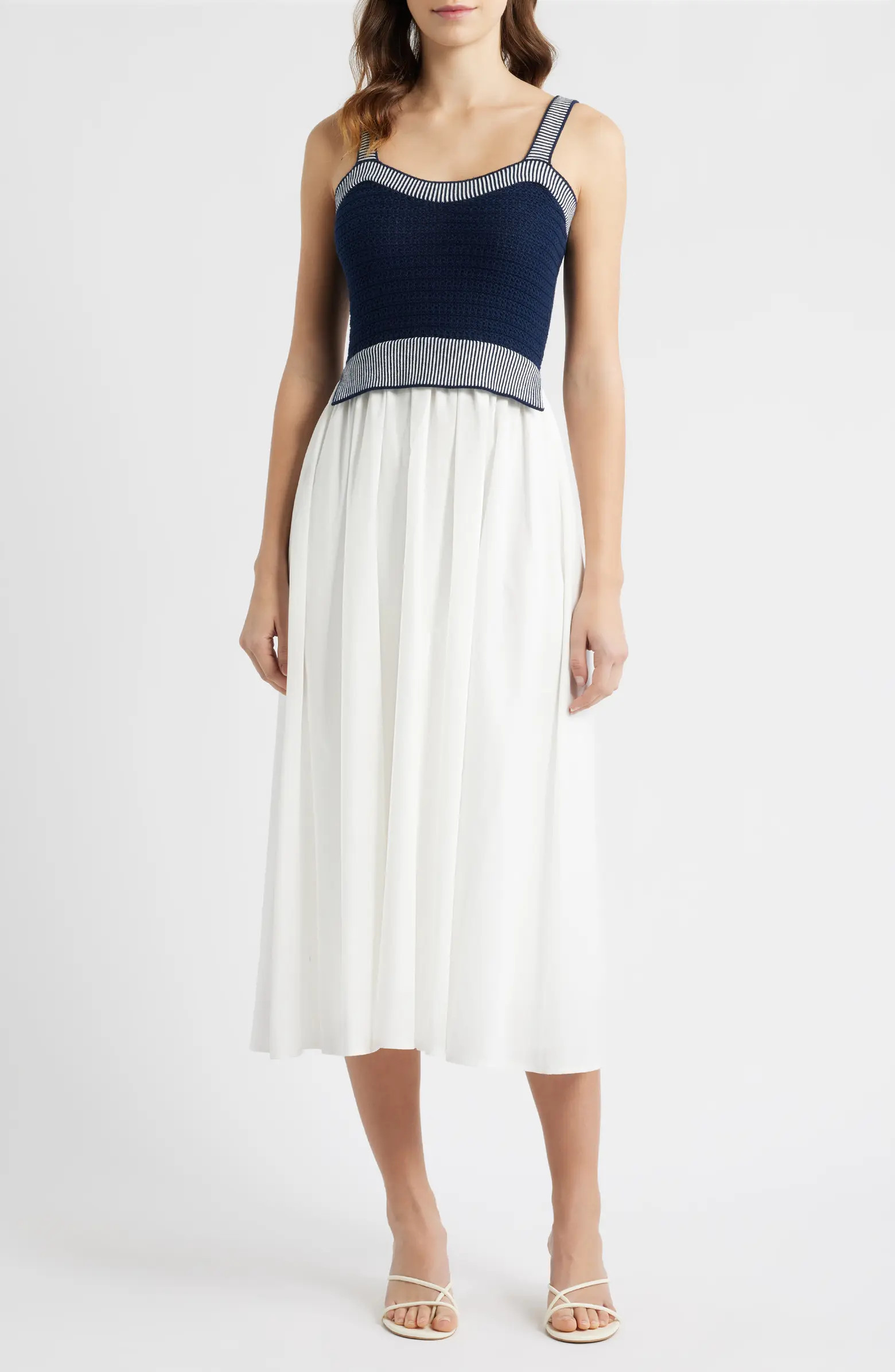 Crochet Top Mixed Media Midi Dress | Nordstrom