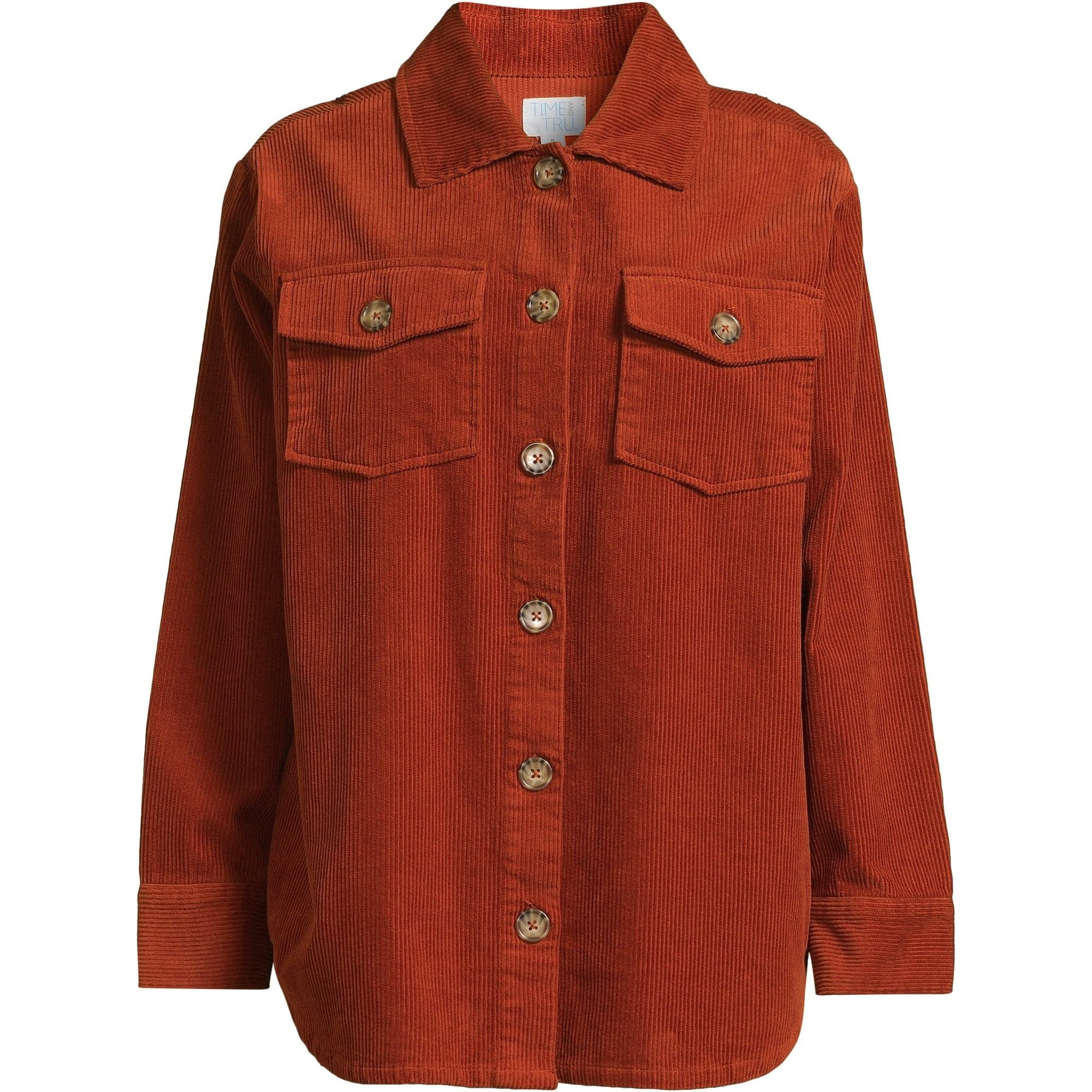 Time and Tru Women's Button Down Corduroy Shacket with Pockets, Sizes XS-XXXL | Walmart (US)