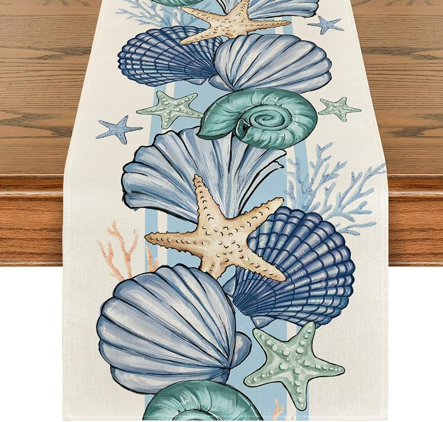 Artoid Mode Sea Shell Starfish Summer Table Runner,Spring Ocean Kitchen Dining Table Decoration f... | Amazon (US)