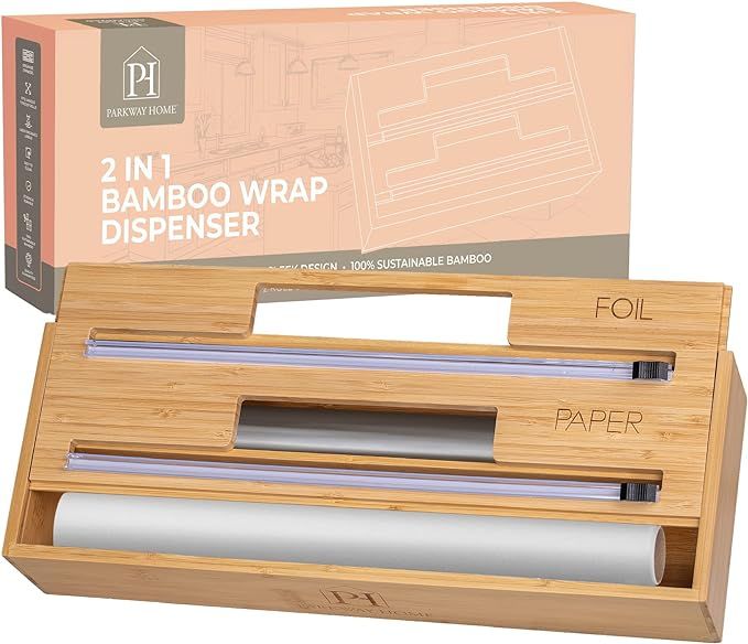 3 in 1 Wrap Dispenser Organizer (3 ROLL FOIL, PAPER, PLASTIC), Kitchen Wrap Organizer Extra Wide ... | Amazon (US)