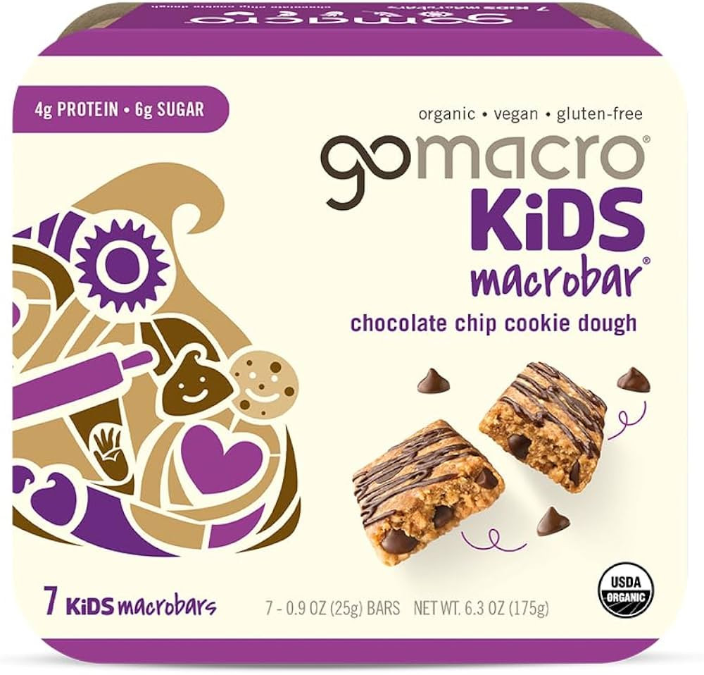 GoMacro Kids MacroBar Organic Vegan Snack Bars - Chocolate Chip Cookie Dough (0.90 Ounce Bars, 7 ... | Amazon (US)