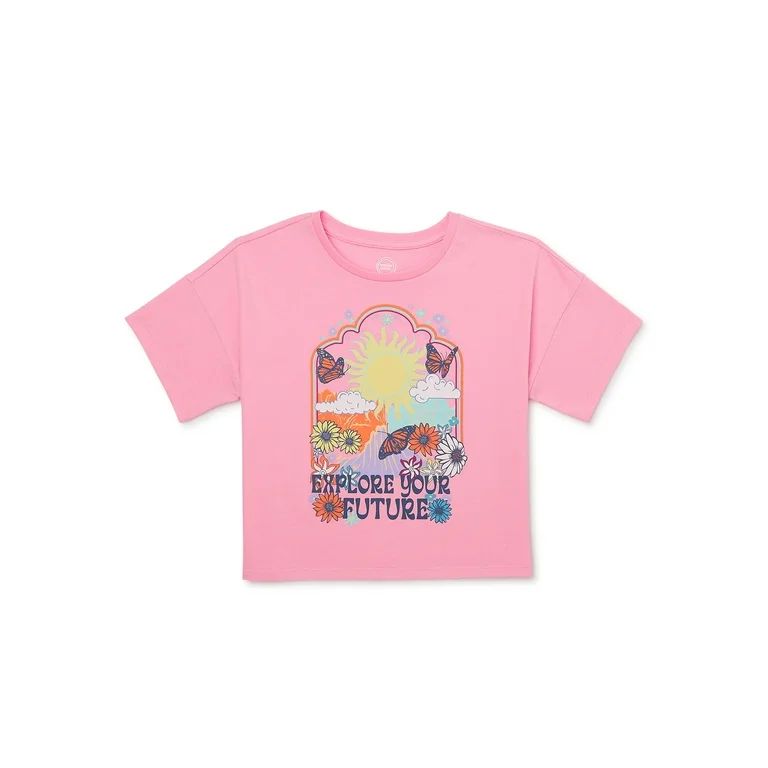 Wonder Nation Girls Explore Your Future Short Sleeve Graphic T-Shirt, Sizes 4-18 | Walmart (US)