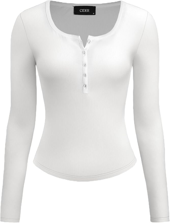 CIDER Henley Shirts Long Sleeve Slim Fitted Ribbed Knit | Amazon (US)