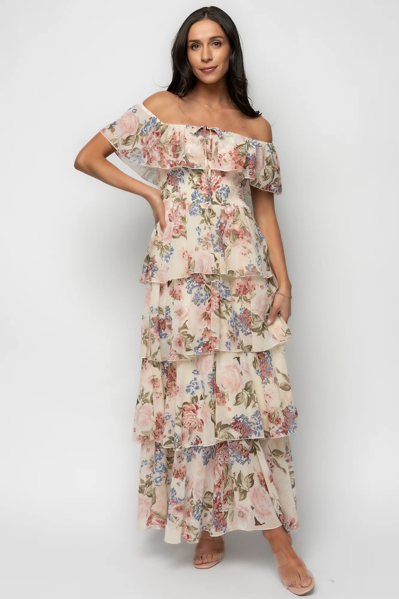 Carina Off Shoulder Maxi Dress | Multi Floral | Baltic Born