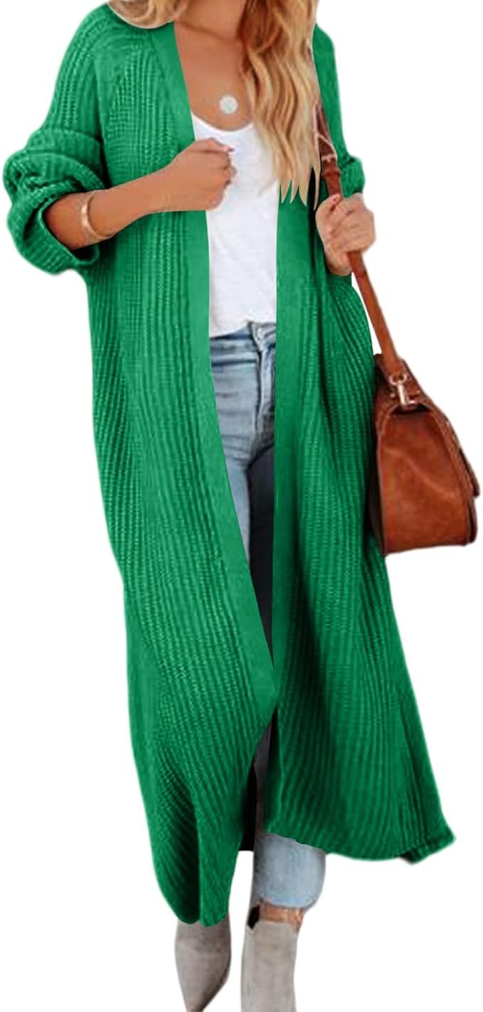 Newffr Women's Open Front Maxi Long Knitted Cardigan Solid Casual Loose Cable Sweater Coat Outwea... | Amazon (US)