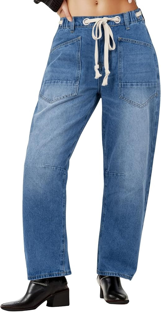 Kedera Barrel Jeans for Women Mid Rise Camo Pants Wide Leg Graphic Trousers Baggy Boyfriend Denim... | Amazon (US)