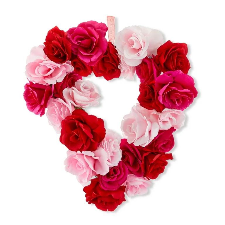 18 in Valentine Red/ Pink Fabric Rose Heart Shaped Wreath - Way to Celebrate | Walmart (US)