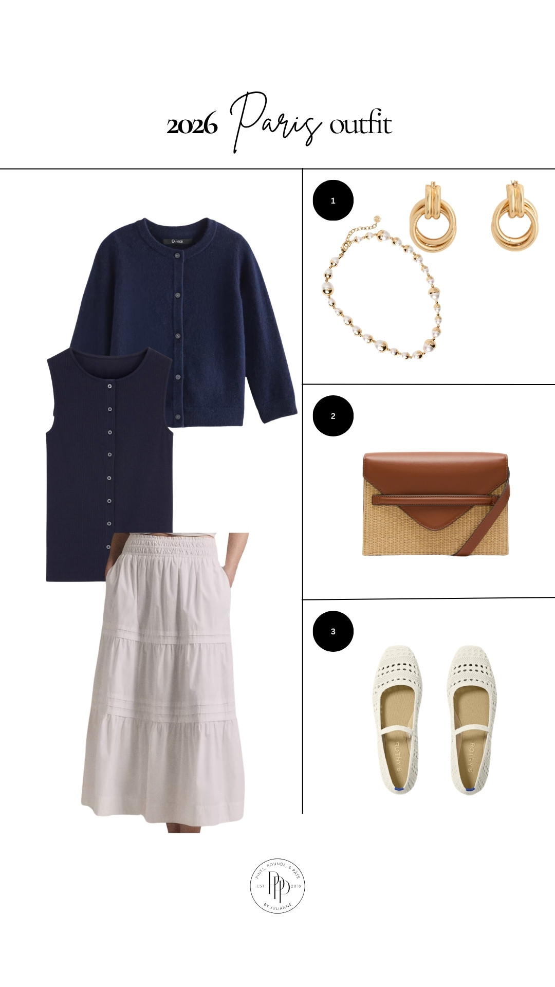 Paris outfit inspo ✨ A classic navy + white combo with the prettiest woven bag, pearl details, and comfy flats for exploring the city. 

 #LTKootd #LTKSeasonal #LTKTravel