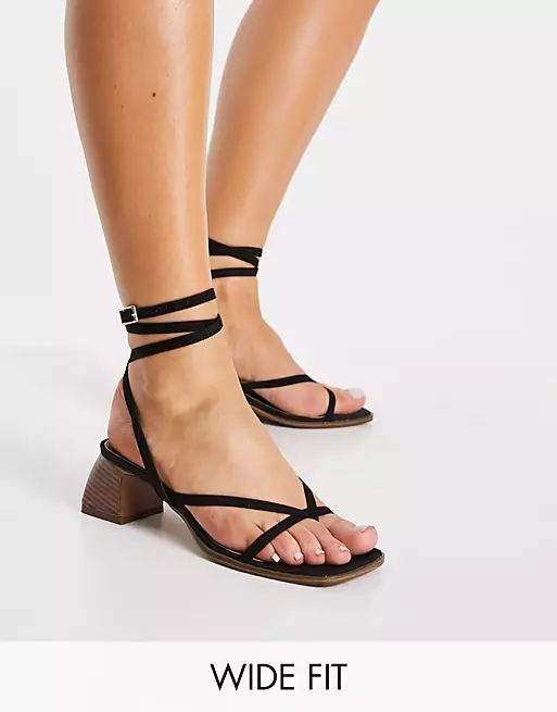 ASOS DESIGN Wide Fit Hana toe thong mid heeled sandals in black | ASOS | ASOS (Global)