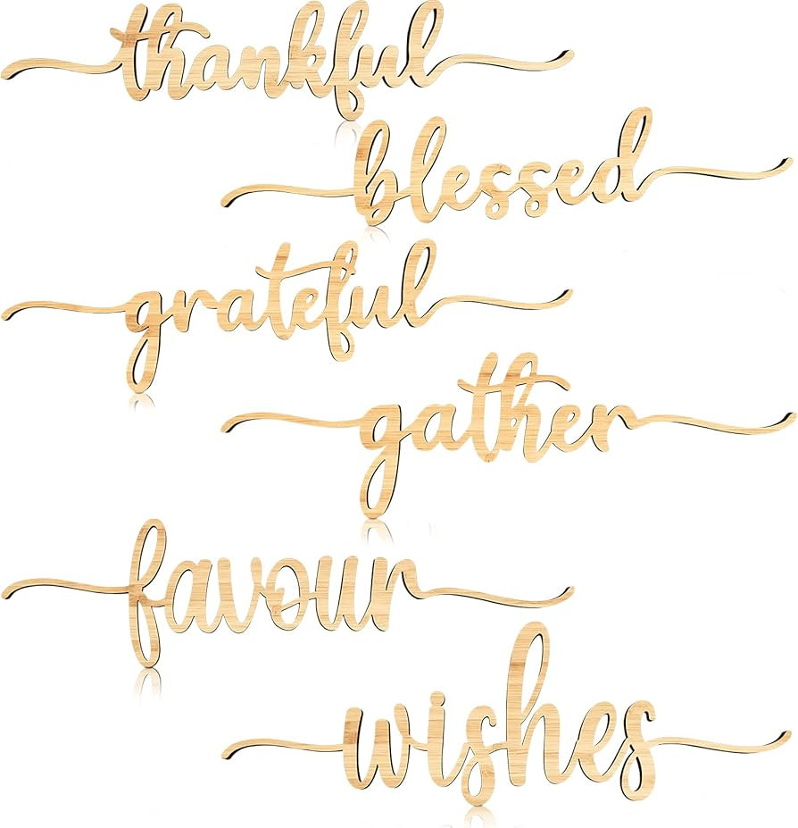 12 Pieces Thanksgiving Wood Word Cutout Thankful Plate Signs Grateful Blessed Gather Sign Thanksg... | Amazon (US)