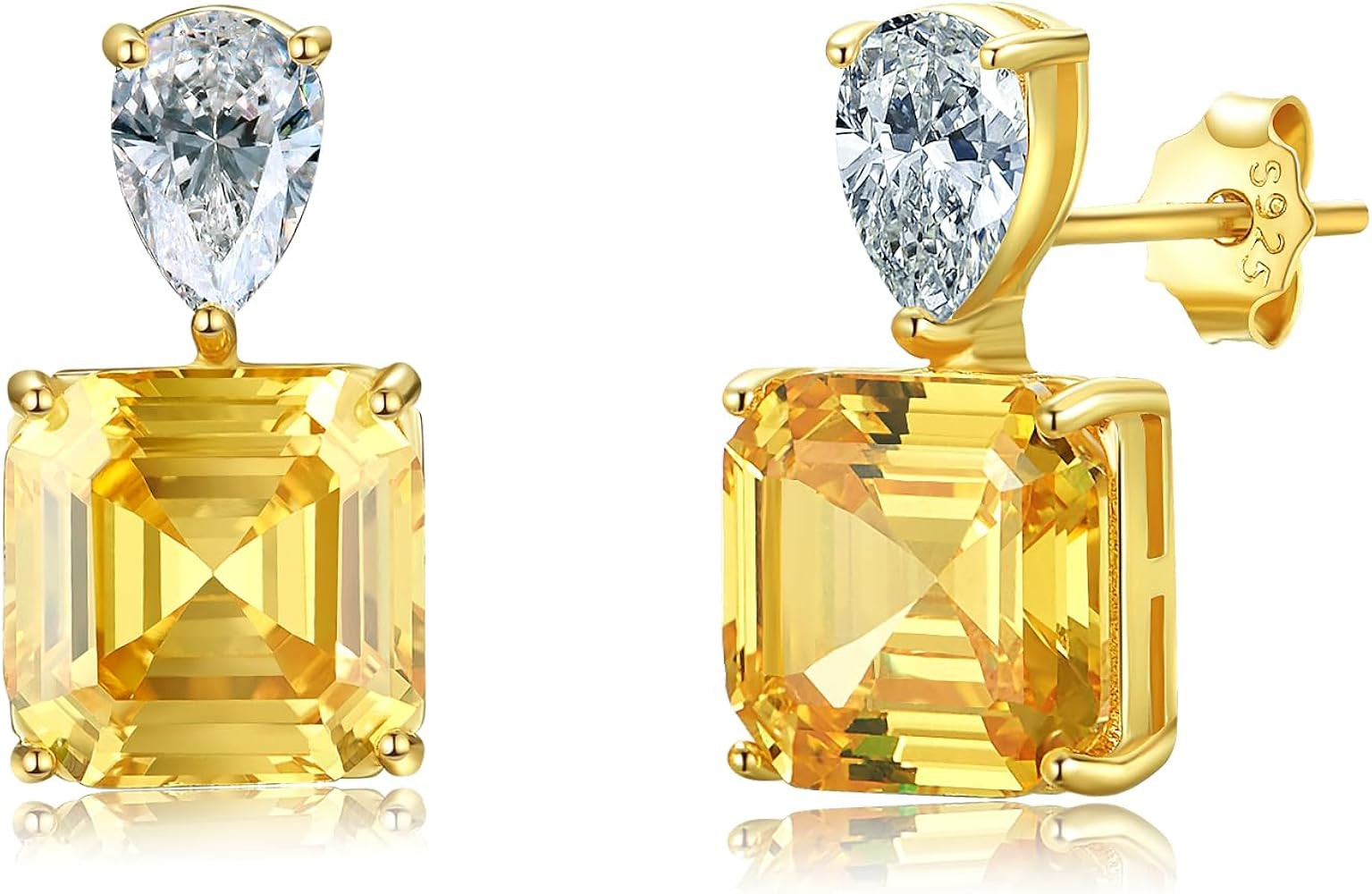 Sterling Silver Dangle Earrings for Women, Pear/Princess Cut Lab Simulation Diamond 5A Cubic Zirc... | Amazon (US)