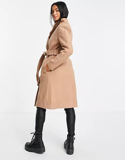 Forever New Petite belted trench coat in camel | ASOS (Global)
